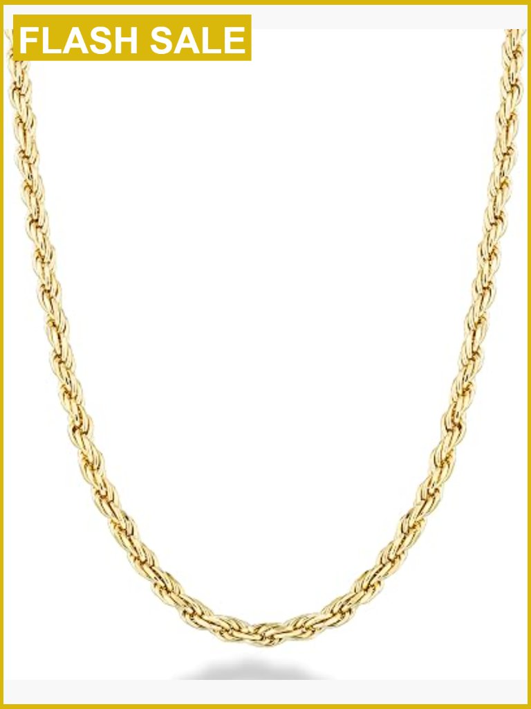 Italian 18k Gold Plated Sterling Silver Diamond-Cut Braided Rope Chain Necklace